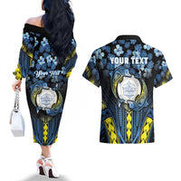 Personalised Palau Couples Matching Off The Shoulder Long Sleeve Dress and Hawaiian Shirt Polynesian Dolphin Tropical Hibiscus Style LT05 - Polynesian Pride