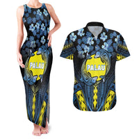 Personalised Palau Couples Matching Tank Maxi Dress and Hawaiian Shirt Polynesian Dolphin Tropical Hibiscus Style LT05 Black - Polynesian Pride