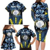 Personalised Palau Family Matching Long Sleeve Bodycon Dress and Hawaiian Shirt Polynesian Dolphin Tropical Hibiscus Style LT05 - Polynesian Pride