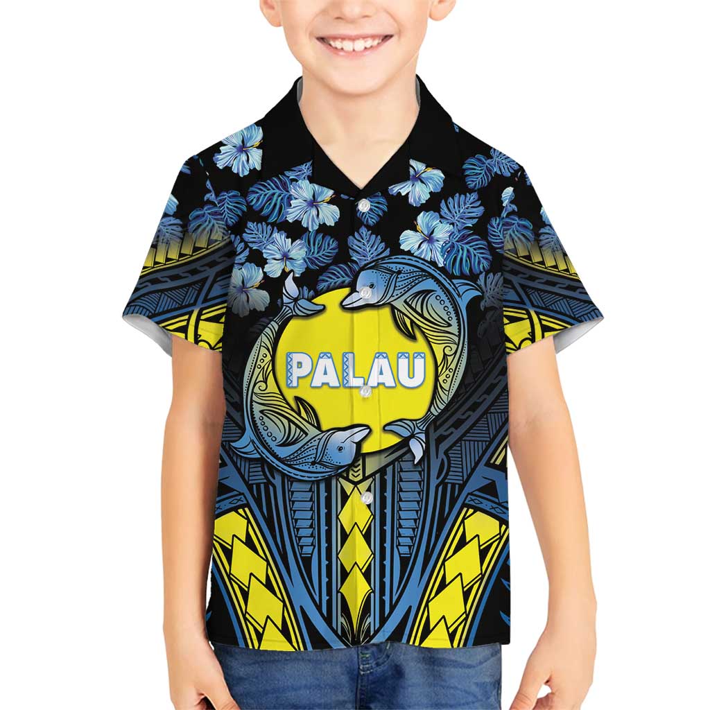 Personalised Palau Family Matching Long Sleeve Bodycon Dress and Hawaiian Shirt Polynesian Dolphin Tropical Hibiscus Style LT05 Son's Shirt Black - Polynesian Pride