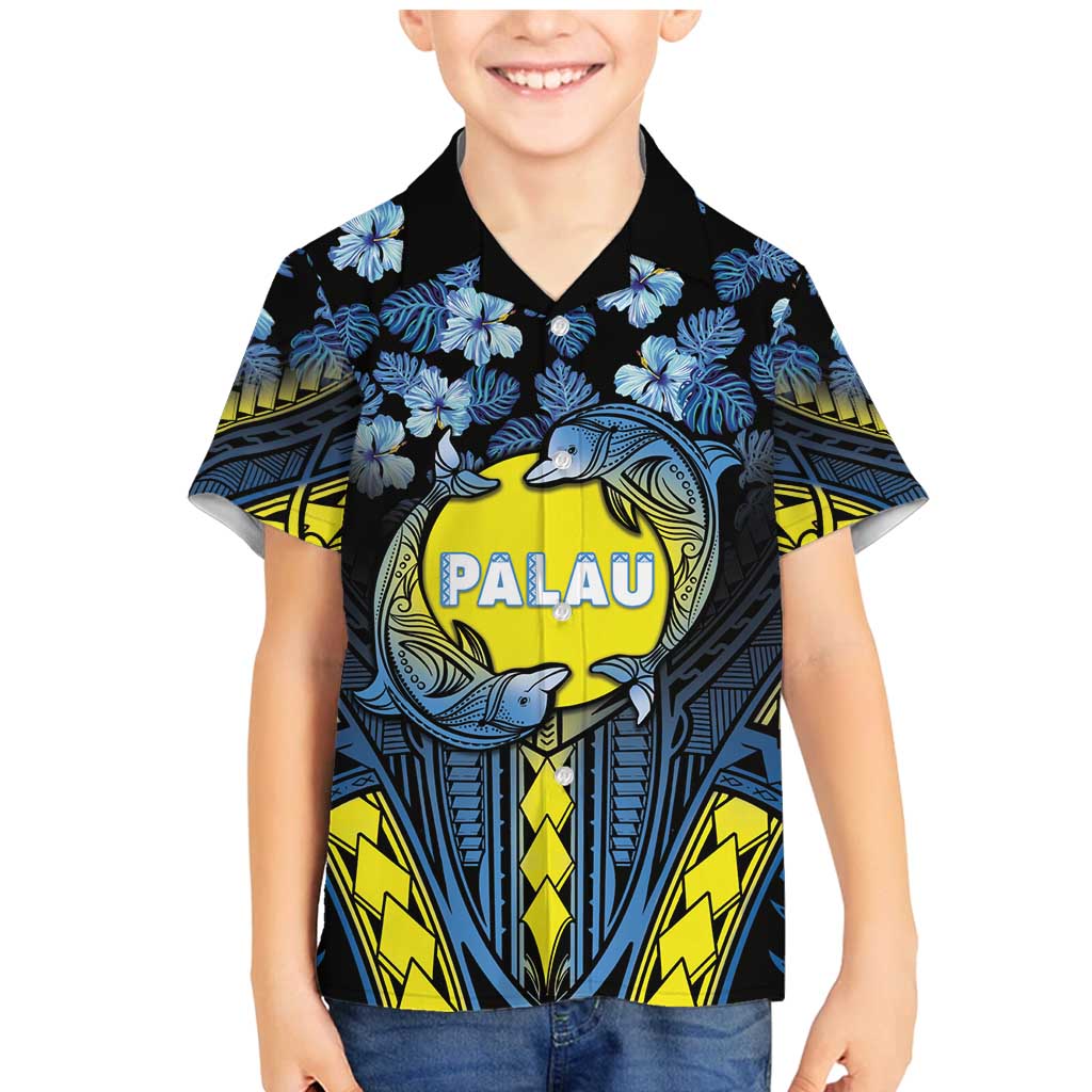 Personalised Palau Family Matching Mermaid Dress and Hawaiian Shirt Polynesian Dolphin Tropical Hibiscus Style LT05 Son's Shirt Black - Polynesian Pride