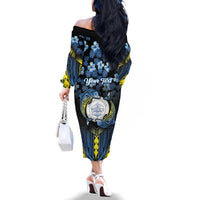 Personalised Palau Family Matching Off The Shoulder Long Sleeve Dress and Hawaiian Shirt Polynesian Dolphin Tropical Hibiscus Style LT05 - Polynesian Pride