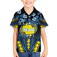 Personalised Palau Family Matching Off The Shoulder Long Sleeve Dress and Hawaiian Shirt Polynesian Dolphin Tropical Hibiscus Style LT05 Son's Shirt Black - Polynesian Pride