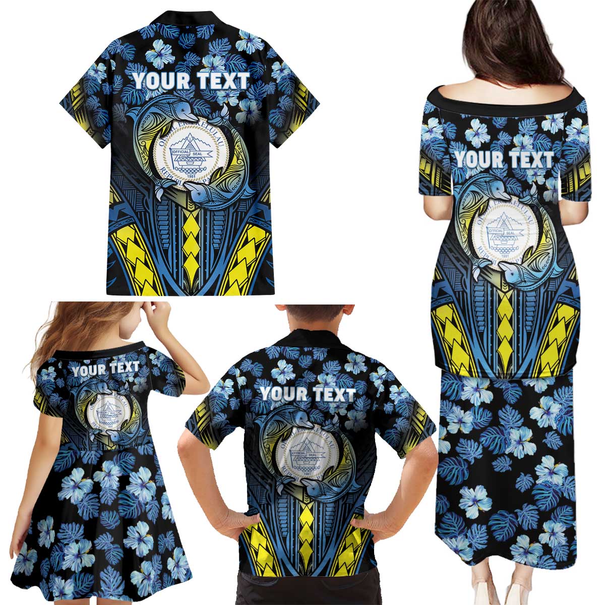 Personalised Palau Family Matching Puletasi and Hawaiian Shirt Polynesian Dolphin Tropical Hibiscus Style LT05 - Polynesian Pride
