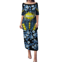 Personalised Palau Family Matching Puletasi and Hawaiian Shirt Polynesian Dolphin Tropical Hibiscus Style LT05 Mom's Dress Black - Polynesian Pride