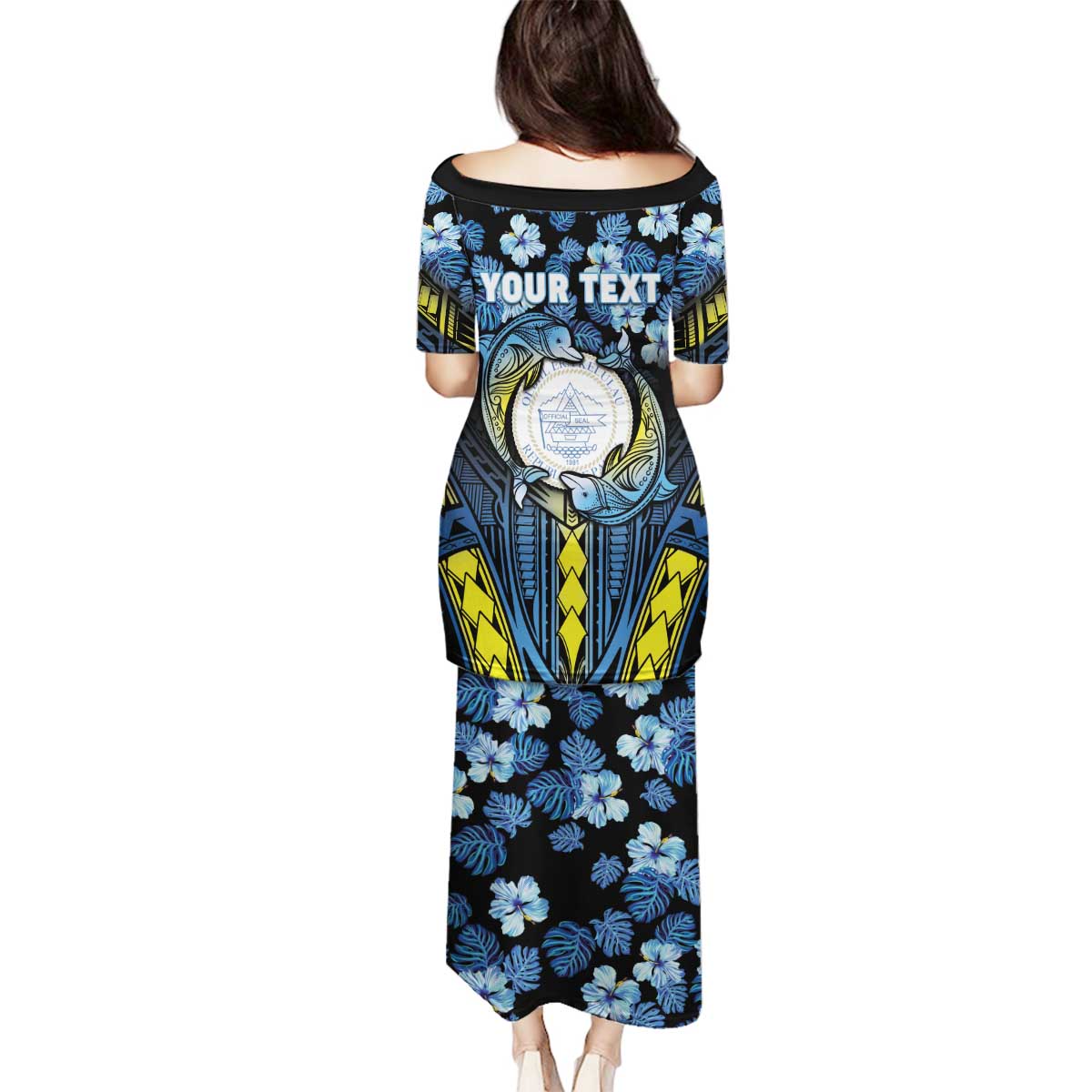 Personalised Palau Family Matching Puletasi and Hawaiian Shirt Polynesian Dolphin Tropical Hibiscus Style LT05 - Polynesian Pride