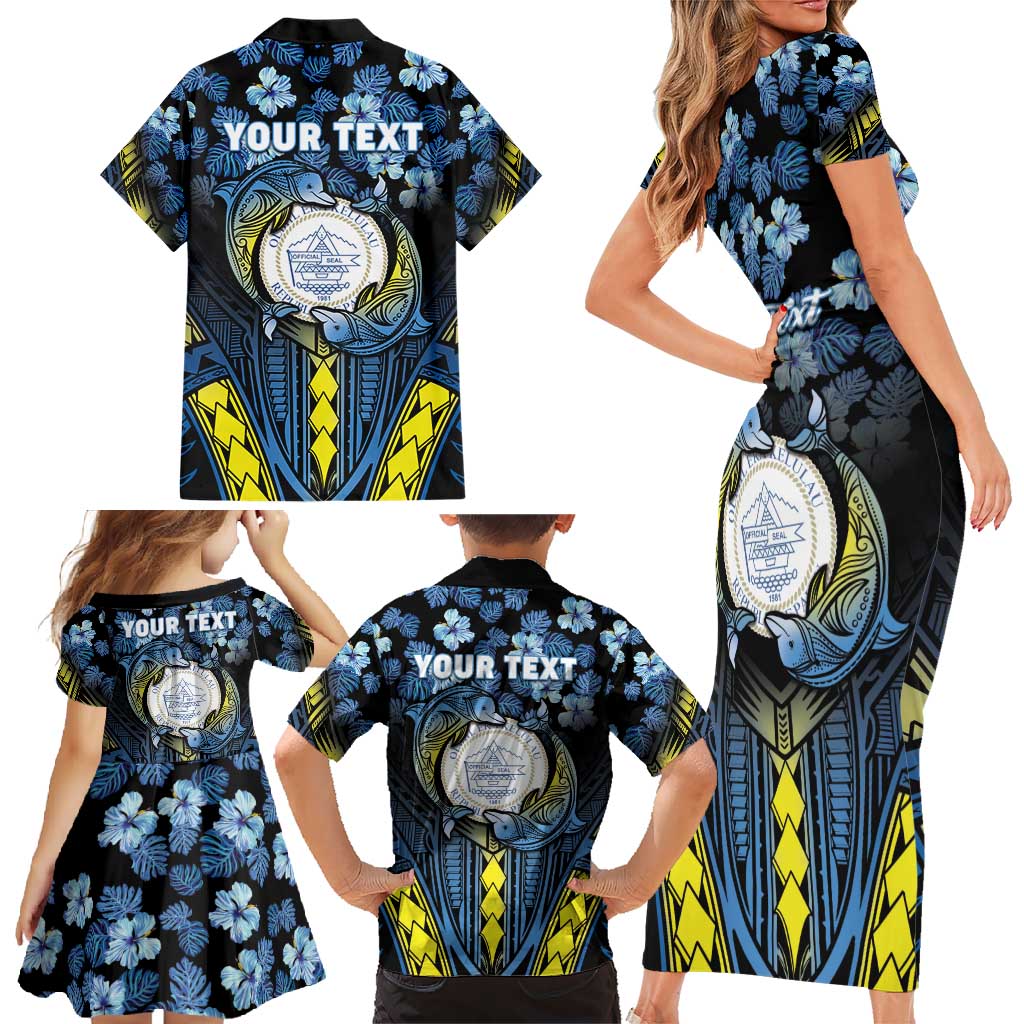 Personalised Palau Family Matching Short Sleeve Bodycon Dress and Hawaiian Shirt Polynesian Dolphin Tropical Hibiscus Style LT05 - Polynesian Pride