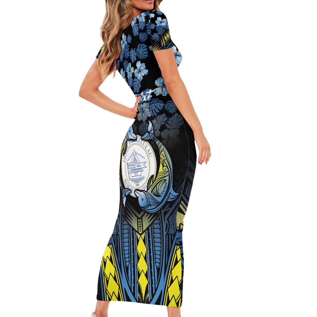 Personalised Palau Family Matching Short Sleeve Bodycon Dress and Hawaiian Shirt Polynesian Dolphin Tropical Hibiscus Style LT05 - Polynesian Pride