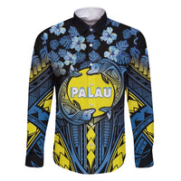 Personalised Palau Family Matching Summer Maxi Dress and Hawaiian Shirt Polynesian Dolphin Tropical Hibiscus Style LT05 Dad's Shirt - Long Sleeve Black - Polynesian Pride