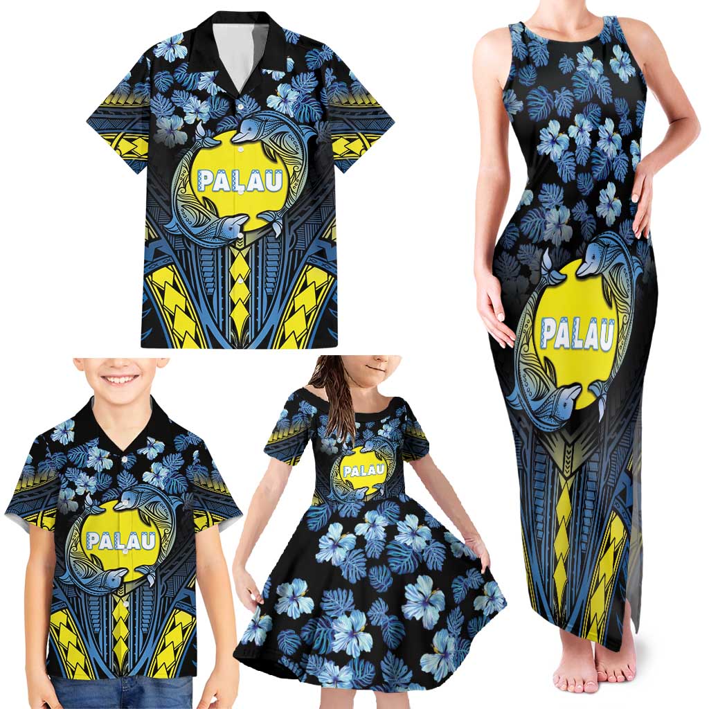 Personalised Palau Family Matching Tank Maxi Dress and Hawaiian Shirt Polynesian Dolphin Tropical Hibiscus Style LT05 - Polynesian Pride