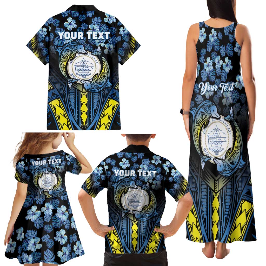 Personalised Palau Family Matching Tank Maxi Dress and Hawaiian Shirt Polynesian Dolphin Tropical Hibiscus Style LT05 - Polynesian Pride
