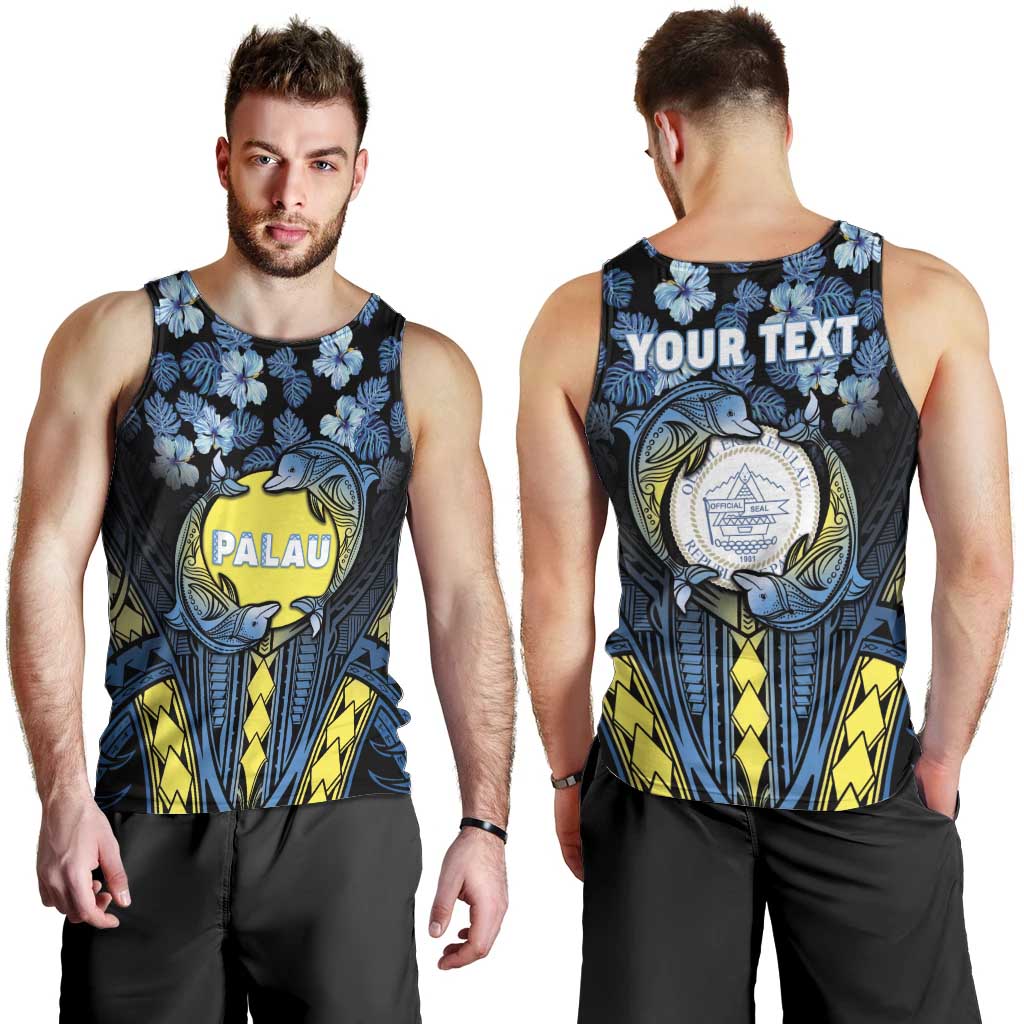 Personalised Palau Men Tank Top Polynesian Dolphin Tropical Hibiscus Style
