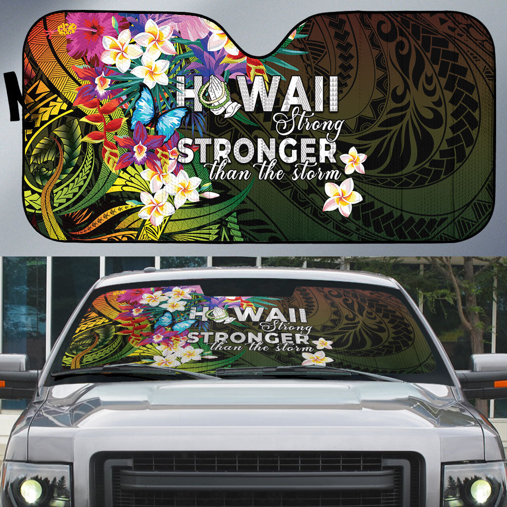 Hawaii Strong Auto Sun Shade Polynesian Tribal Tropical Flowers LT05 Black - Polynesian Pride