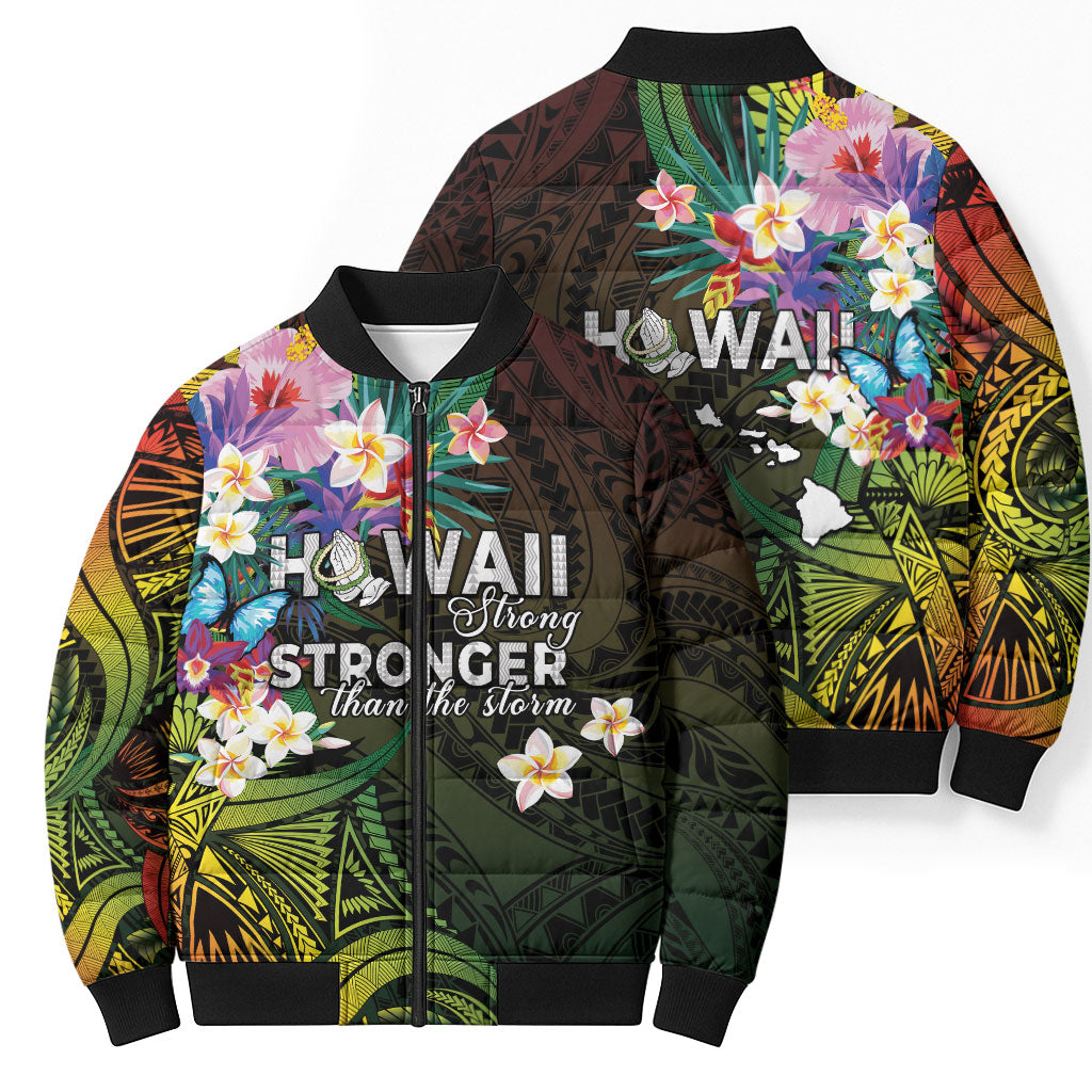 Hawaii Strong Bomber Puffer Jacket Polynesian Tribal Tropical Flowers