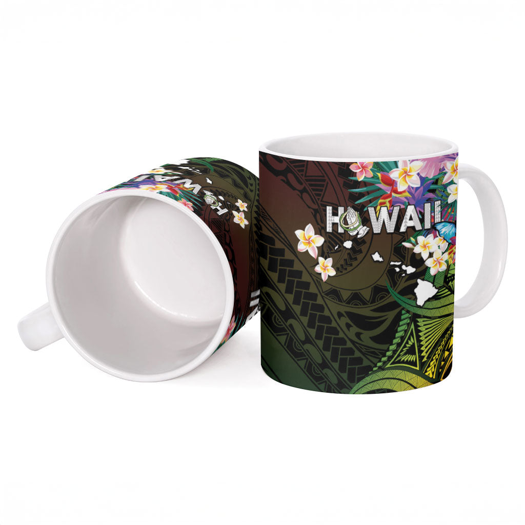 Hawaii Strong Ceramic Mug Polynesian Tribal Tropical Flowers