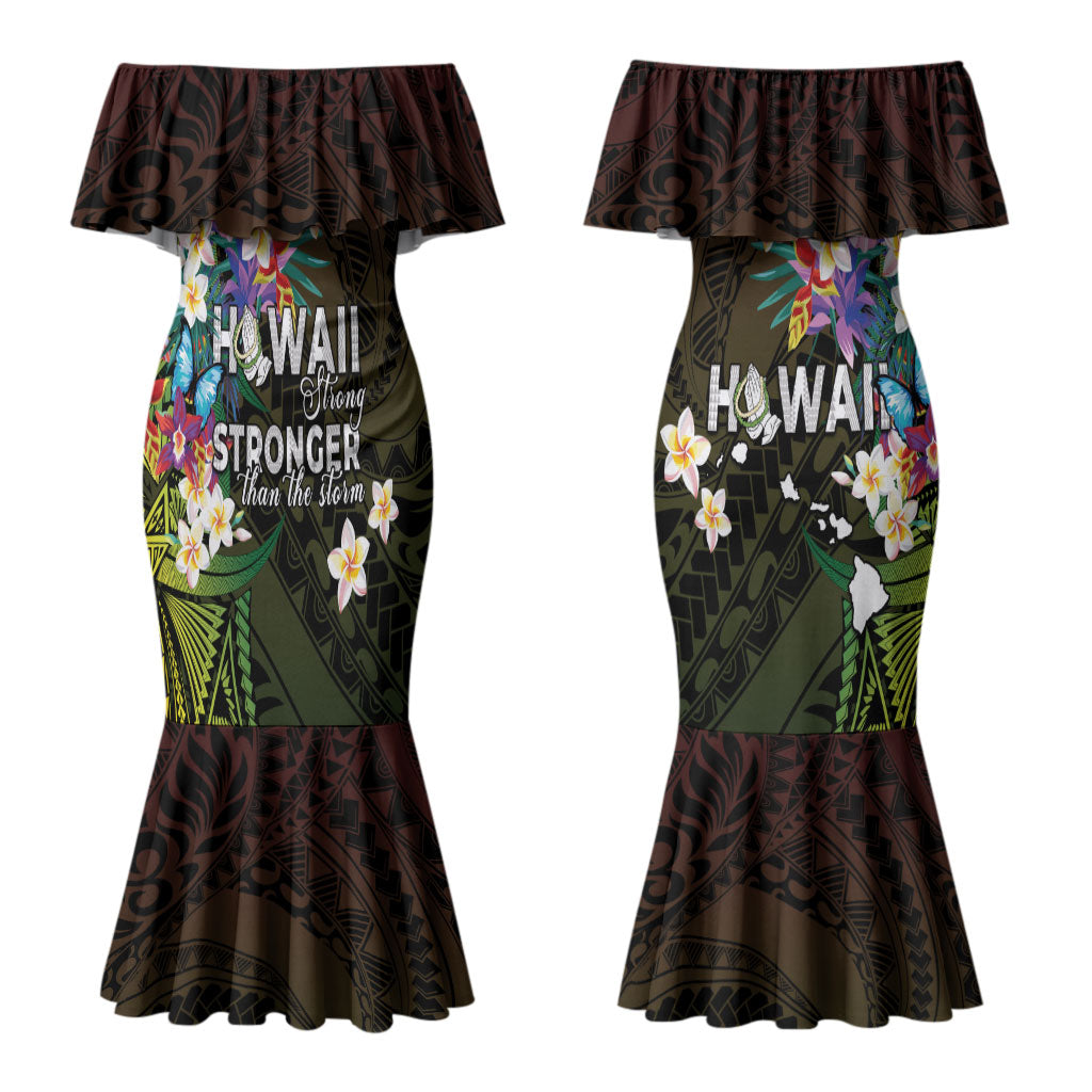 Hawaii Strong Couples Matching Mermaid Dress and Hawaiian Shirt Polynesian Tribal Tropical Flowers