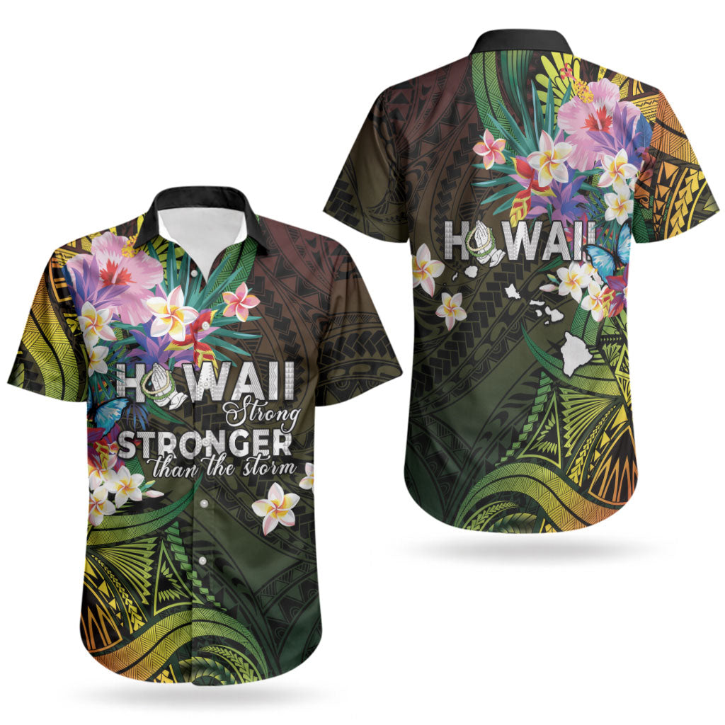 Hawaii Strong Couples Matching Off Shoulder Maxi Dress and Hawaiian Shirt Polynesian Tribal Tropical Flowers