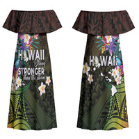 Hawaii Strong Couples Matching Off Shoulder Maxi Dress and Hawaiian Shirt Polynesian Tribal Tropical Flowers