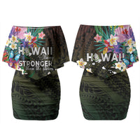 Hawaii Strong Couples Matching Off Shoulder Short Dress and Hawaiian Shirt Polynesian Tribal Tropical Flowers