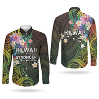 Hawaii Strong Couples Matching Puletasi and Long Sleeve Button Shirt Polynesian Tribal Tropical Flowers