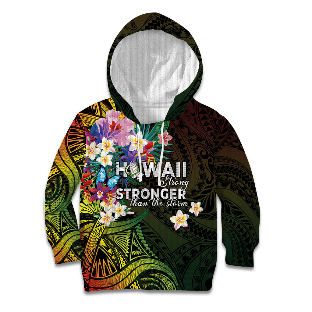 Hawaii Strong Kid Hoodie Polynesian Tribal Tropical Flowers