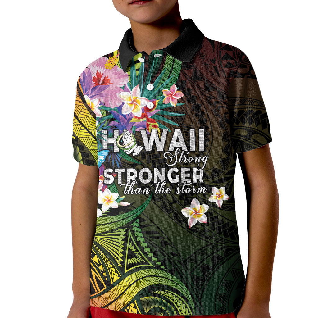 Hawaii Strong Kid Polo Shirt Polynesian Tribal Tropical Flowers