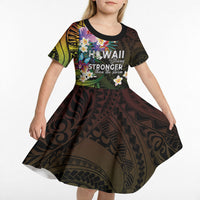 Hawaii Strong Kid Short Sleeve Dress Polynesian Tribal Tropical Flowers