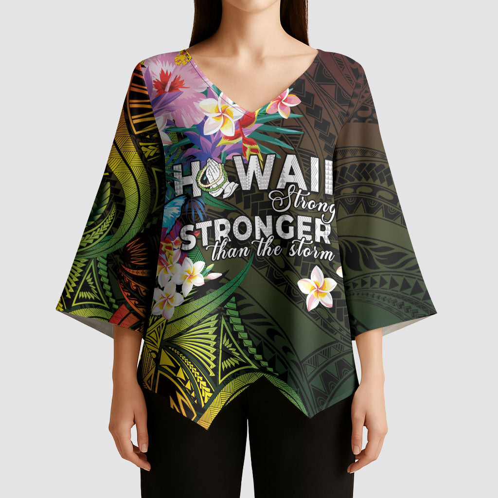Hawaii Strong Kimono Sleeve Blouse Polynesian Tribal Tropical Flowers