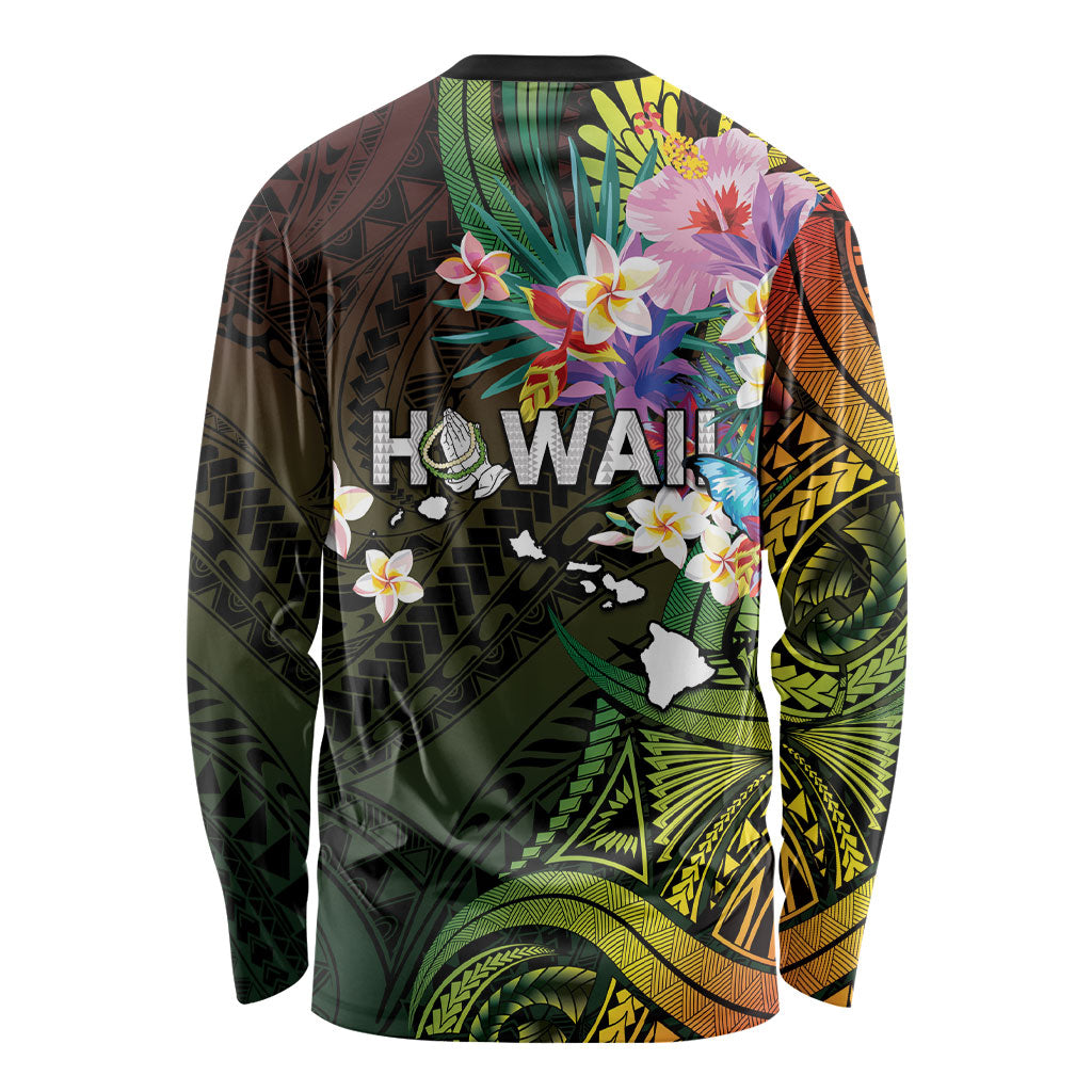 Hawaii Strong Long Sleeve Shirt Polynesian Tribal Tropical Flowers