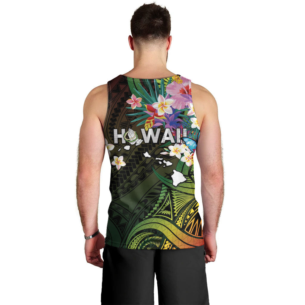Hawaii Strong Men Tank Top Polynesian Tribal Tropical Flowers