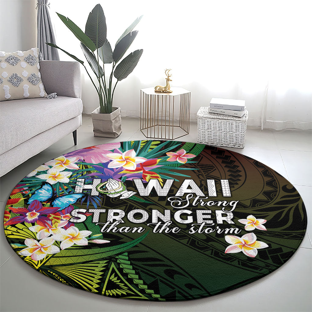 Hawaii Strong Round Carpet Polynesian Tribal Tropical Flowers