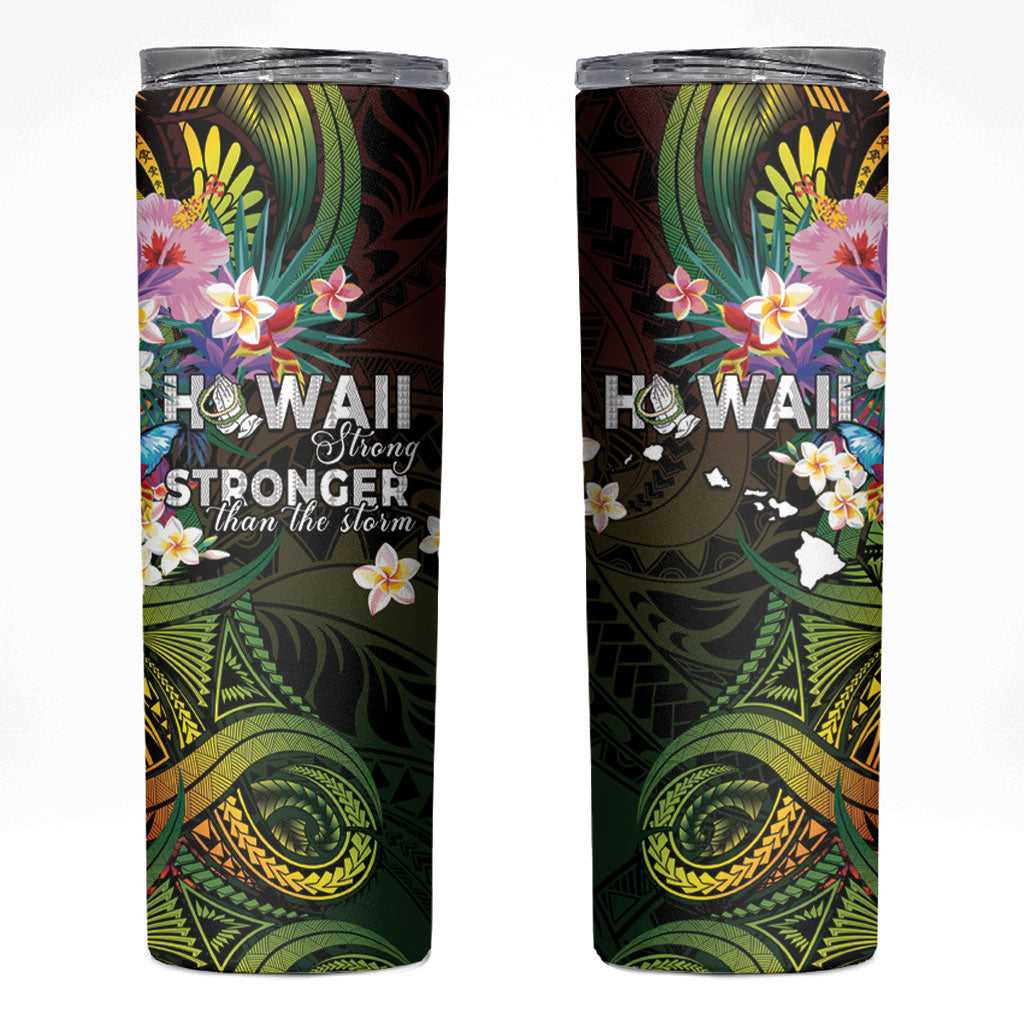 Hawaii Strong Skinny Tumbler Polynesian Tribal Tropical Flowers