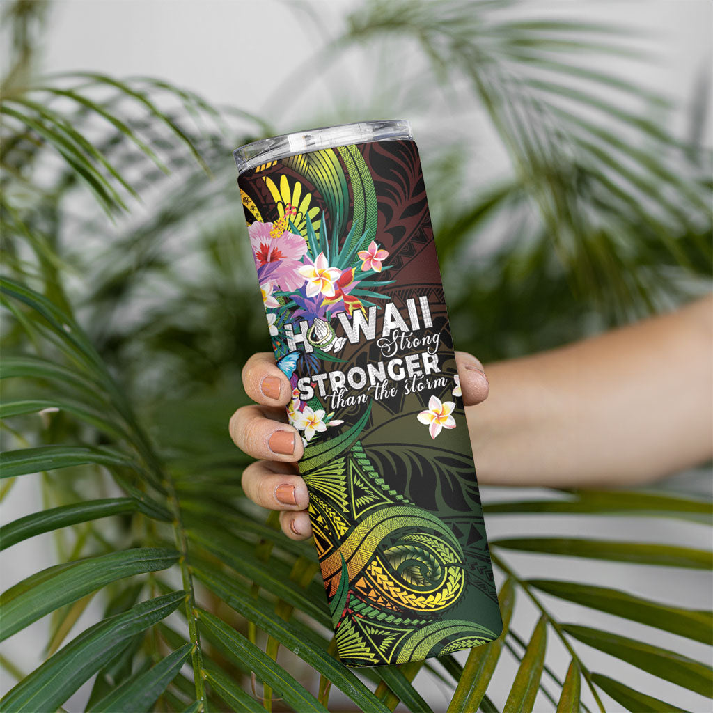 Hawaii Strong Skinny Tumbler Polynesian Tribal Tropical Flowers