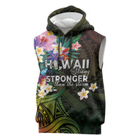 Hawaii Strong Sleeveless Hoodie Polynesian Tribal Tropical Flowers