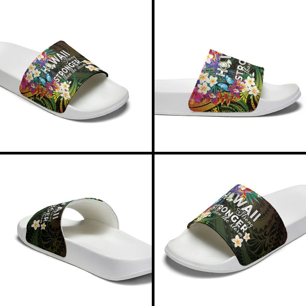 Hawaii Strong Slide Sandals Polynesian Tribal Tropical Flowers