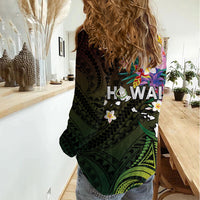 Hawaii Strong Women Casual Shirt Polynesian Tribal Tropical Flowers
