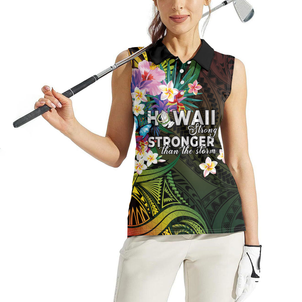 Hawaii Strong Women Sleeveless Polo Shirt Polynesian Tribal Tropical Flowers