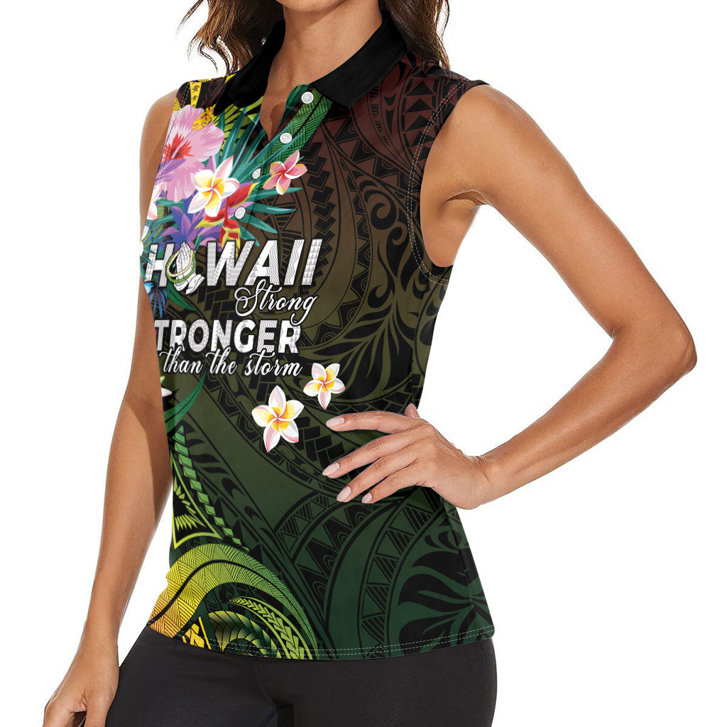 Hawaii Strong Women Sleeveless Polo Shirt Polynesian Tribal Tropical Flowers
