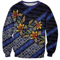Indonesian Batik Motifs Pattern Floral Art Dark Blue Sweatshirt LT05 Unisex Blue - Polynesian Pride