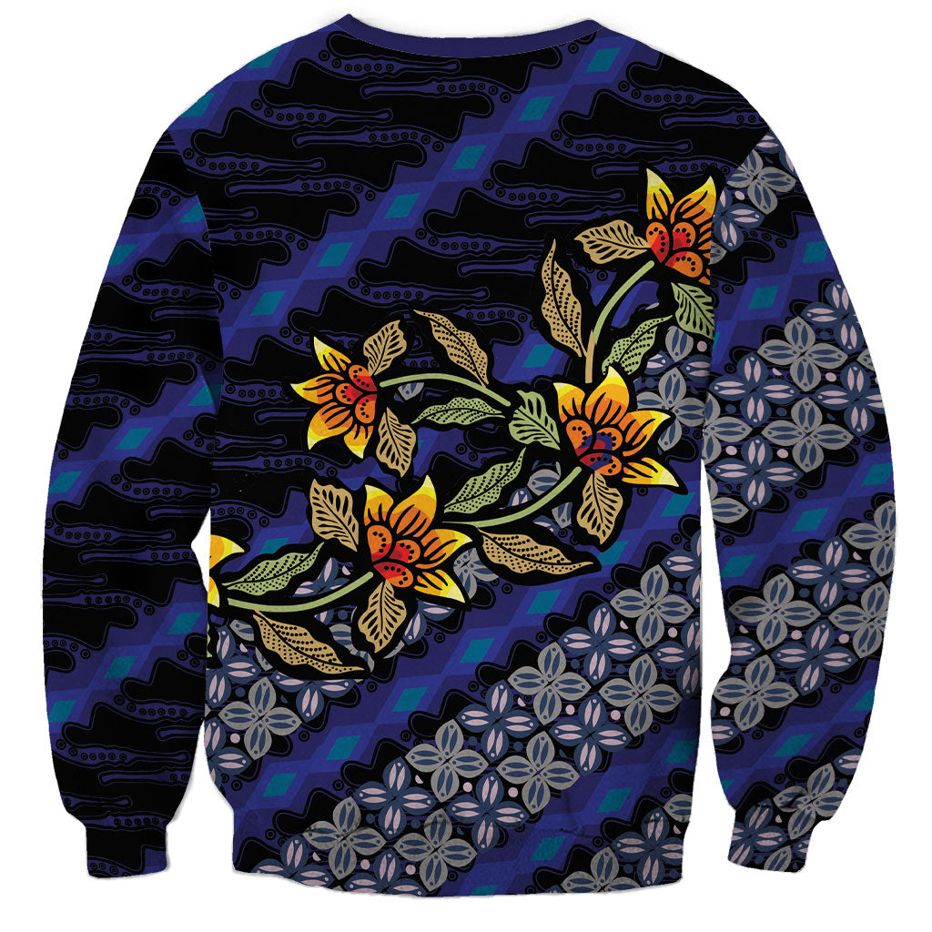 Indonesian Batik Motifs Pattern Floral Art Dark Blue Sweatshirt LT05 - Polynesian Pride