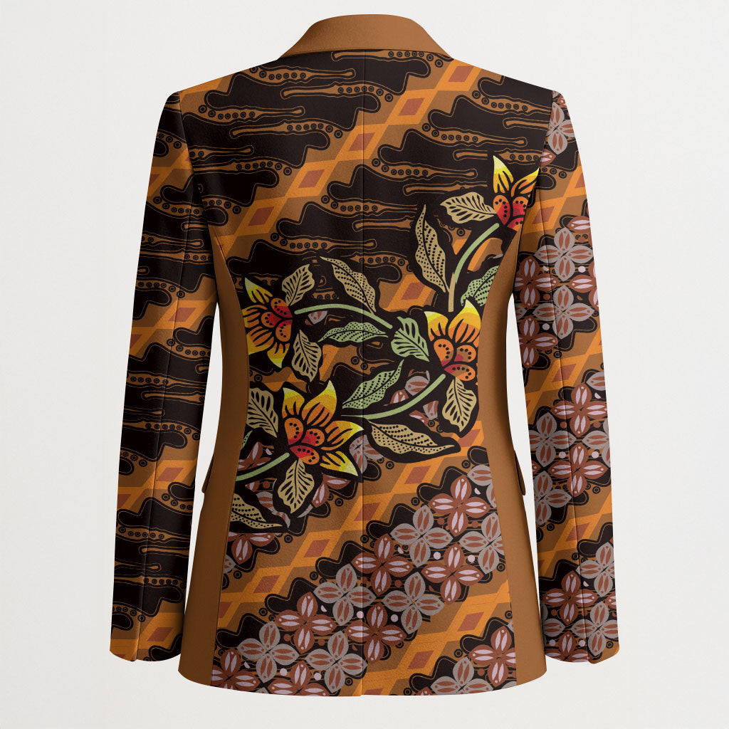 Indonesian Batik Motifs Pattern Floral Art Orange Blazer