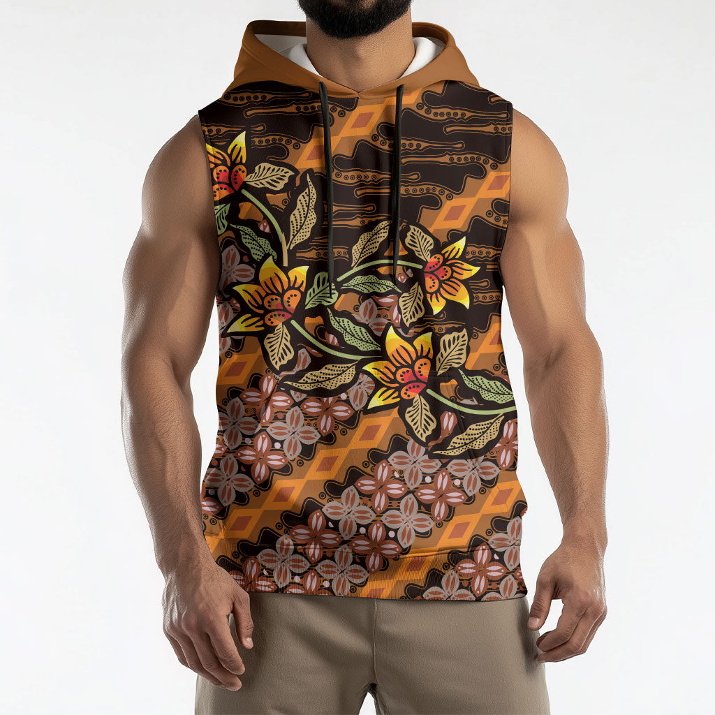 Indonesian Batik Motifs Pattern Floral Art Orange Sleeveless Hoodie