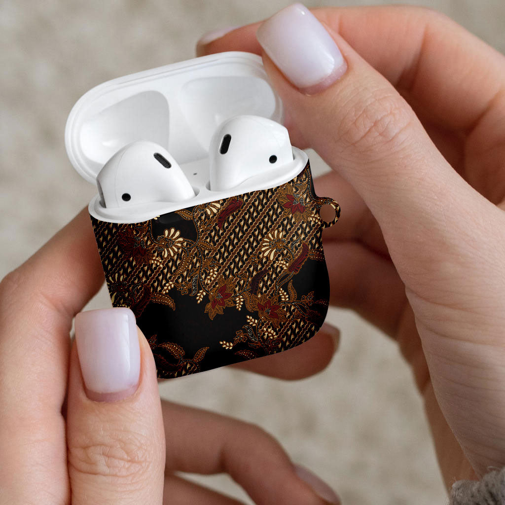 Indonesian Parang Batik AirPods Case Brown Gold Floral Pattern