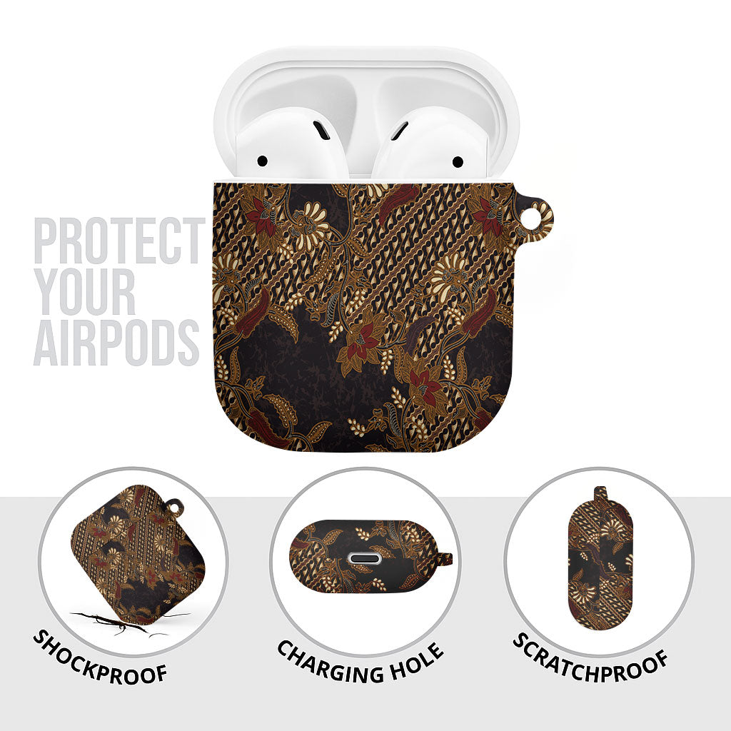 Indonesian Parang Batik AirPods Case Brown Gold Floral Pattern
