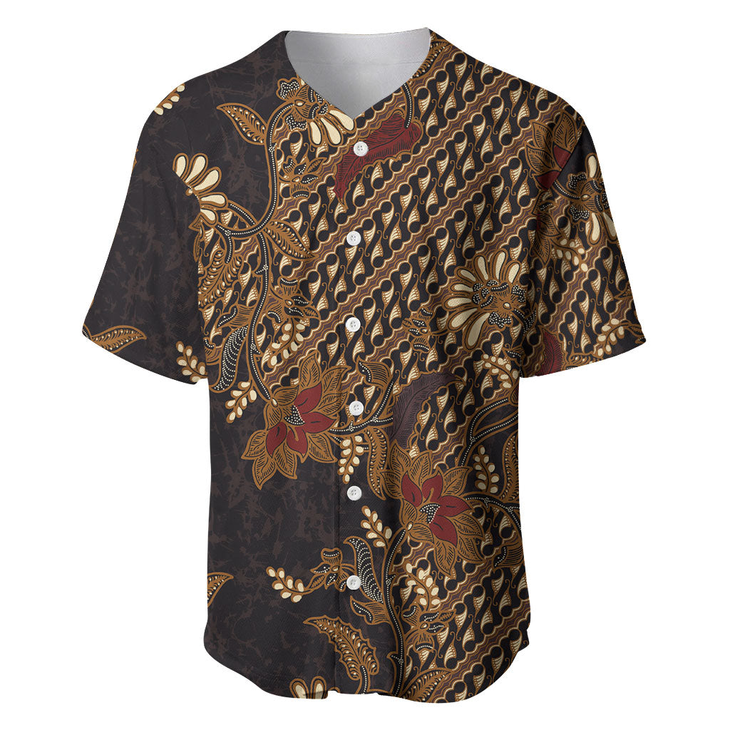 Indonesian Parang Batik Baseball Jersey Brown Gold Floral Pattern LT05 Brown - Polynesian Pride