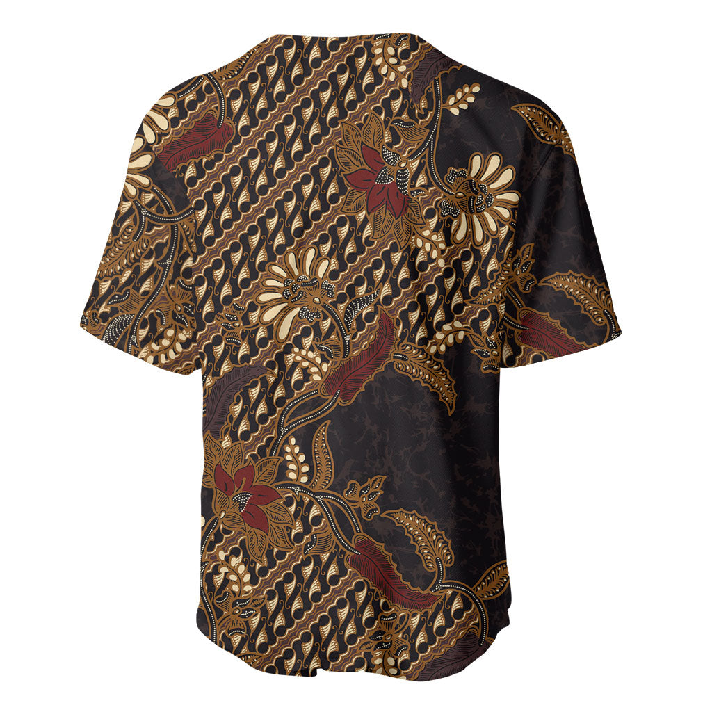 Indonesian Parang Batik Baseball Jersey Brown Gold Floral Pattern LT05 - Polynesian Pride