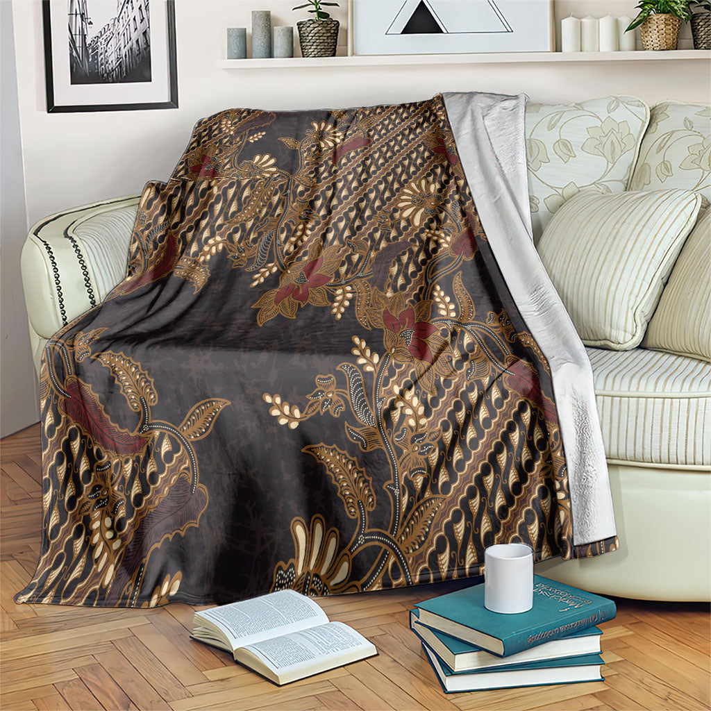 Indonesian Parang Batik Blanket Brown Gold Floral Pattern