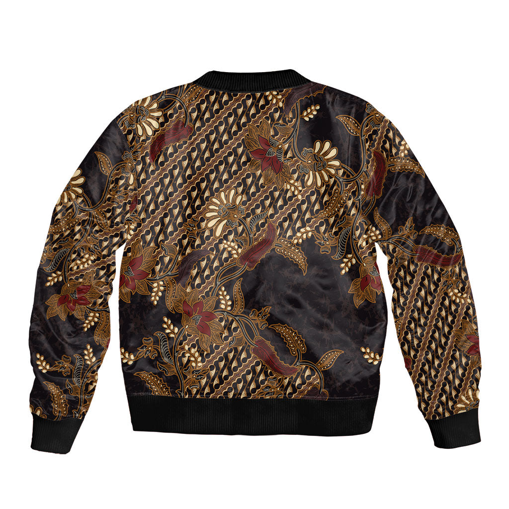 Indonesian Parang Batik Bomber Jacket Brown Gold Floral Pattern