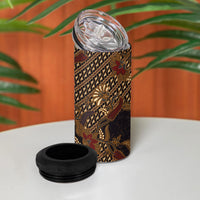 Indonesian Parang Batik 4 in 1 Can Cooler Tumbler Brown Gold Floral Pattern