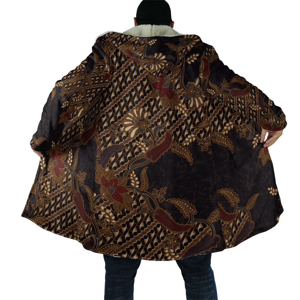 Indonesian Parang Batik Cloak Brown Gold Floral Pattern